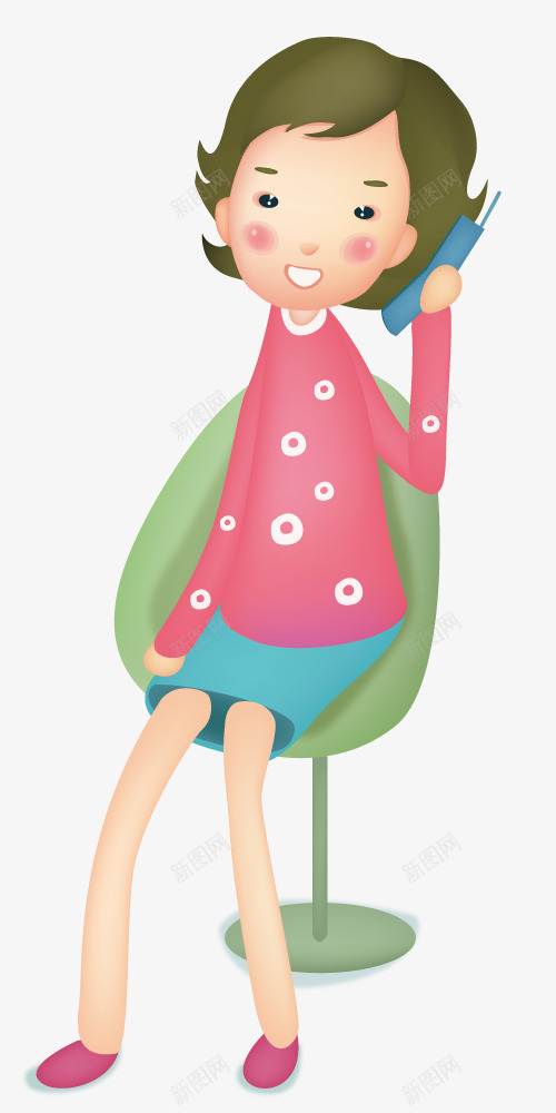 打电话的女孩矢量图ai免抠素材_新图网 https://ixintu.com 卡通 女孩 打电话 插画 矢量图