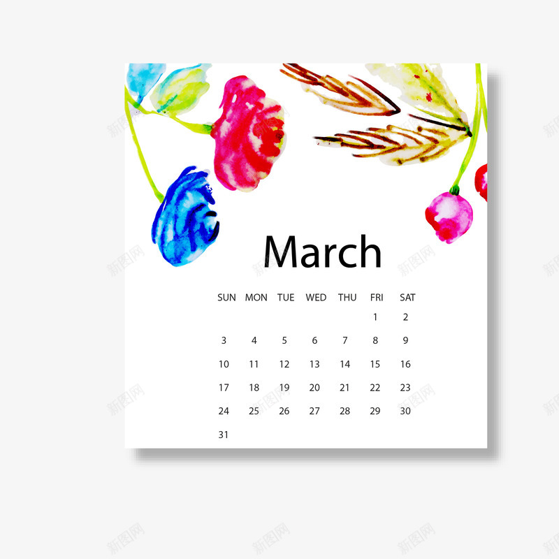 红白色2019年3月花朵日历矢量图ai免抠素材_新图网 https://ixintu.com 2019年 3月 日历 白色 红色 花朵日历 黑色 矢量图