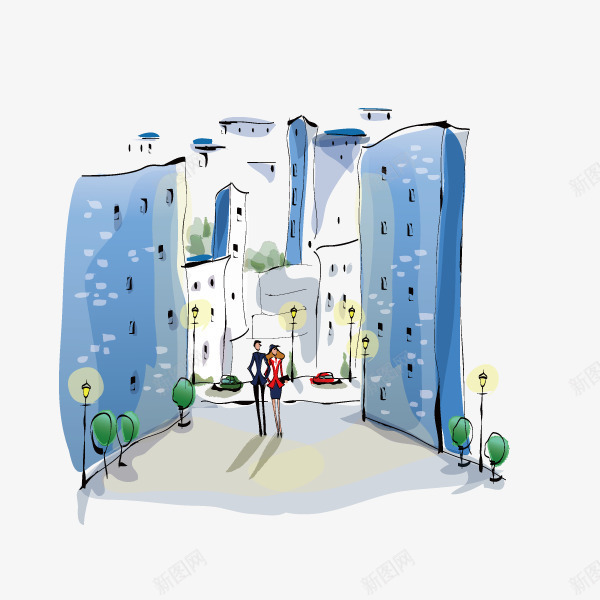手绘城市建筑插画手绘城市矢量图ai免抠素材_新图网 https://ixintu.com 城市街道 手绘 手绘城市建筑 插画 矢量图