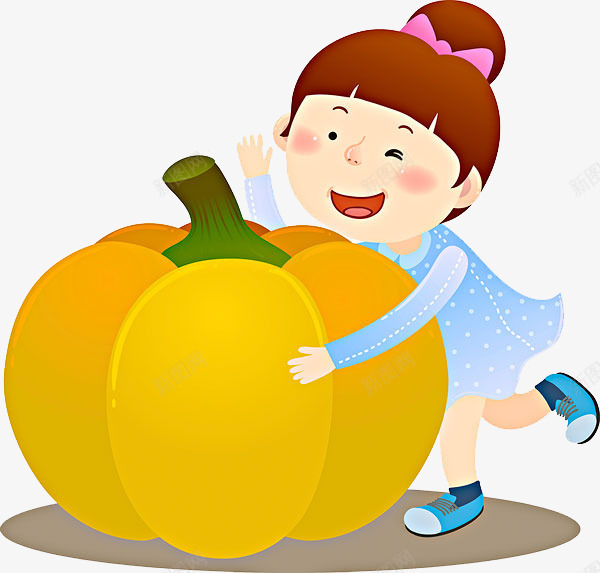 卡通小女孩抱南瓜png免抠素材_新图网 https://ixintu.com 动漫 动画 南瓜 卡通人物 卡通儿童 卡通南瓜 卡通小女孩