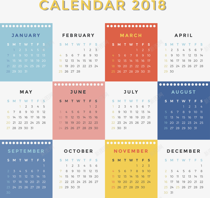 彩色活页纸2018日历模板png免抠素材_新图网 https://ixintu.com 2018日历 彩色日历 日历 活页纸 矢量png