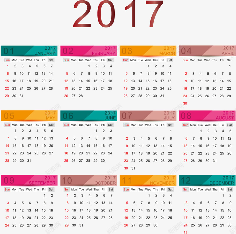 彩色2017年商务日历矢量图eps免抠素材_新图网 https://ixintu.com 2017年 商务 彩色 扁平 日历 矢量素材 矢量图