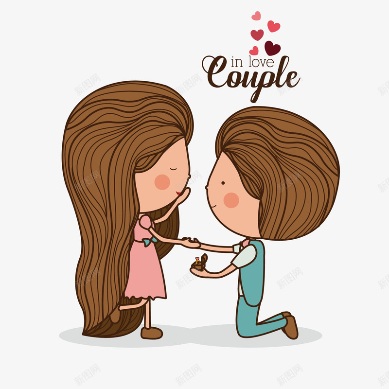 求婚卡通手绘png免抠素材_新图网 https://ixintu.com 下跪 卡通人物 求婚 浪漫 爱心 裙子 跪下的姿势 长发