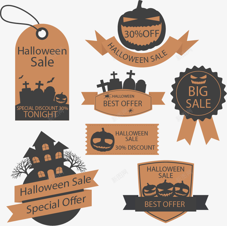 万圣节元素png免抠素材_新图网 https://ixintu.com 万圣节HALLOWEEN吊牌城堡南瓜