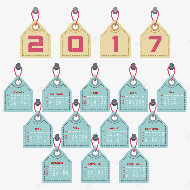 创意2017年日历矢量图eps免抠素材_新图网 https://ixintu.com 2017 日历 标签 装饰 矢量图