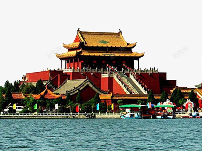热闹的开封png免抠素材_新图网 https://ixintu.com 中国古代特色 中国风 古代建筑 开封 湖水