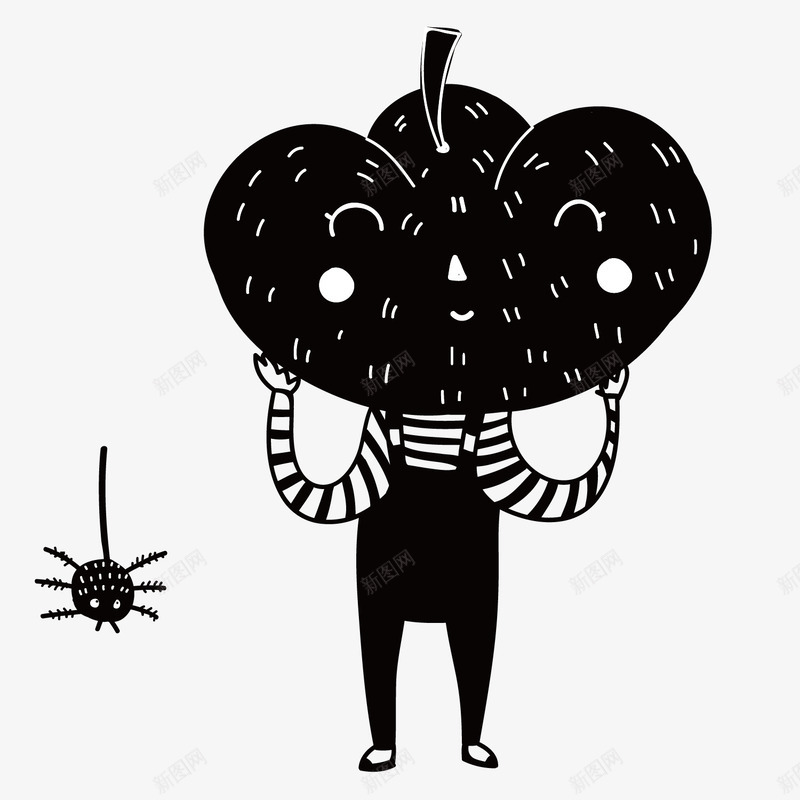 黑色南瓜手绘矢量图ai免抠素材_新图网 https://ixintu.com 创意 南瓜 南瓜人 卡通 小人 微笑 手绘 蜘蛛 黑色 矢量图