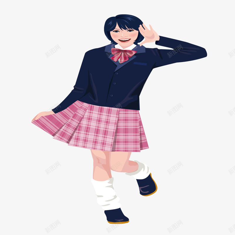 格子裙的女学生矢量图ai免抠素材_新图网 https://ixintu.com jk女生 jk格子裙 发式 服装 模特 矢量图