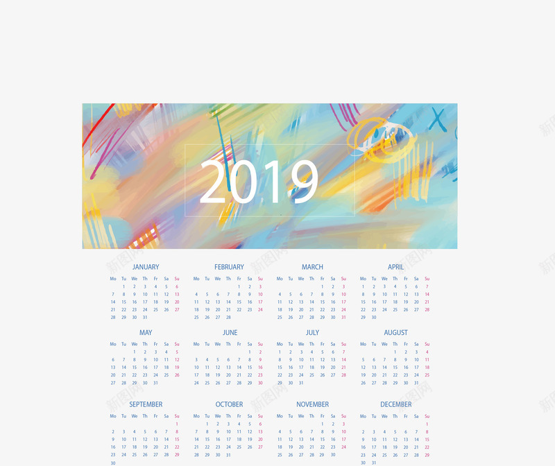 艺术感效果2019日历矢量图ai免抠素材_新图网 https://ixintu.com 2019日历 日历 矢量png 艺术感 艺术日历 矢量图