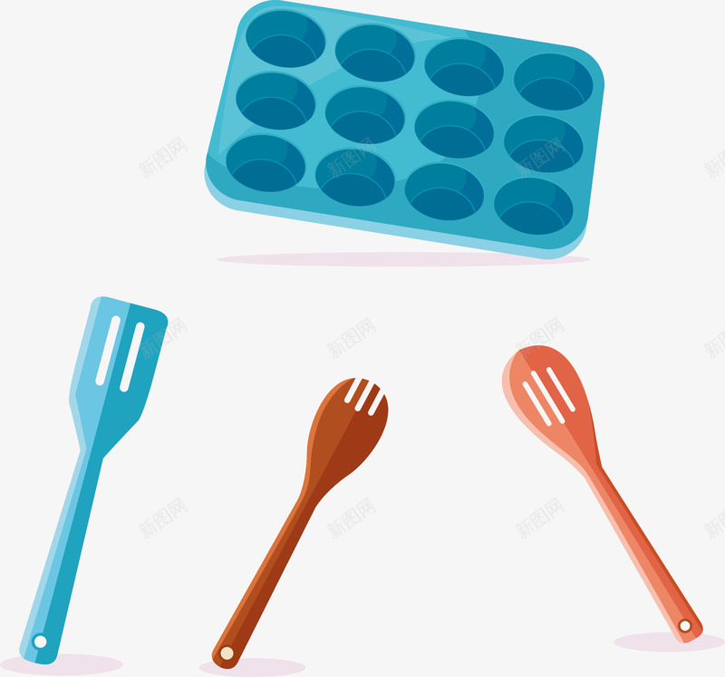 厨房厨具png免抠素材_新图网 https://ixintu.com 厨具 模具 蓝色 铲子