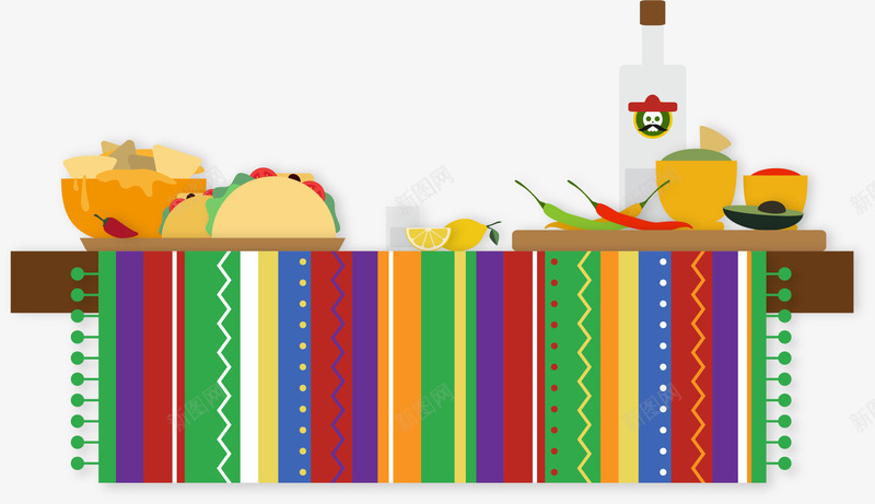 一桌美食装饰图案png免抠素材_新图网 https://ixintu.com 免抠PNG 墨西哥食物 特色桌布 特色美食 美味 装饰 食物