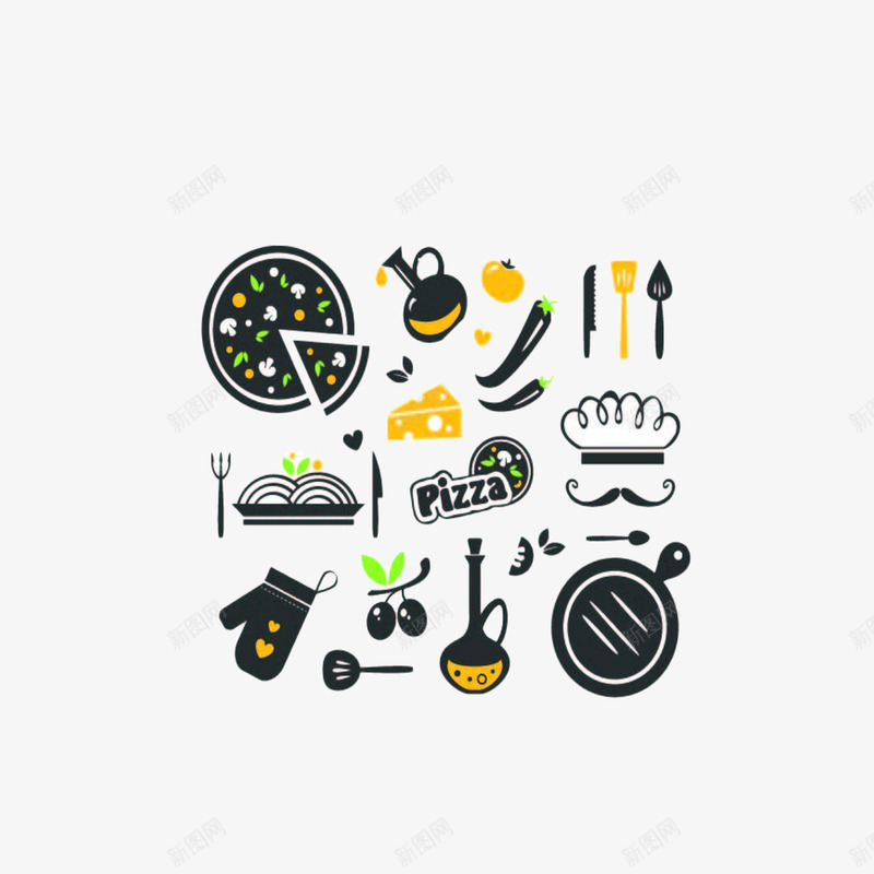 手绘厨房用具png免抠素材_新图网 https://ixintu.com 工具 帽子 披萨 食物
