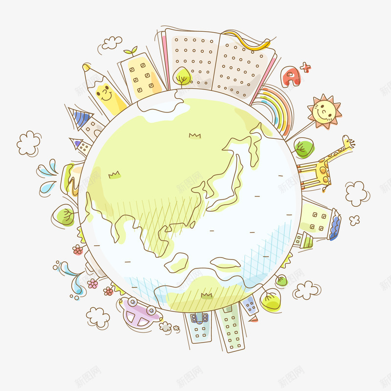 手绘彩色的地球插画矢量图ai免抠素材_新图网 https://ixintu.com 保护地球 手绘 插画设计 爱护地球 风景 矢量图