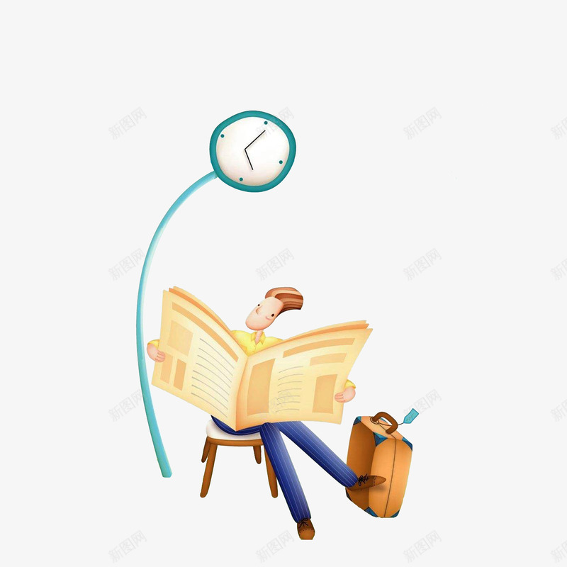 看着报纸等车男子psd免抠素材_新图网 https://ixintu.com 坐车等车 弯曲的时钟 看着报纸等车男子 等车的人 行李箱