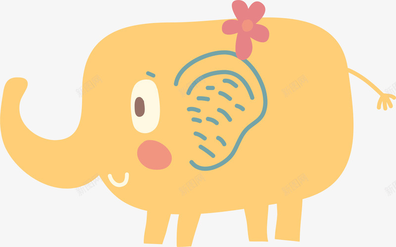 黄色卡通大象png免抠素材_新图网 https://ixintu.com 动物园 可爱动物 微笑大象 花朵小象 装饰图案 黄色大象