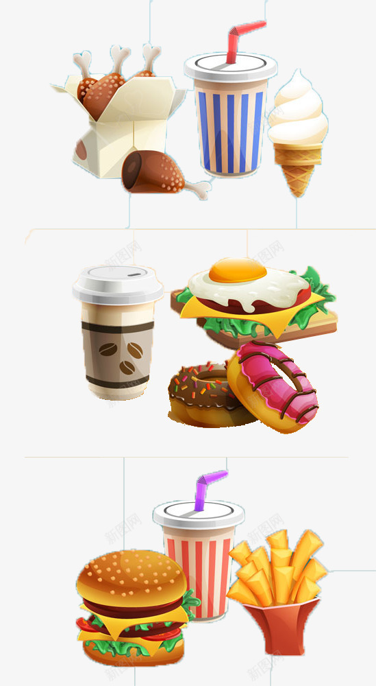 卡通快餐美食图标png_新图网 https://ixintu.com 可乐饮料 汉堡包 鸡腿