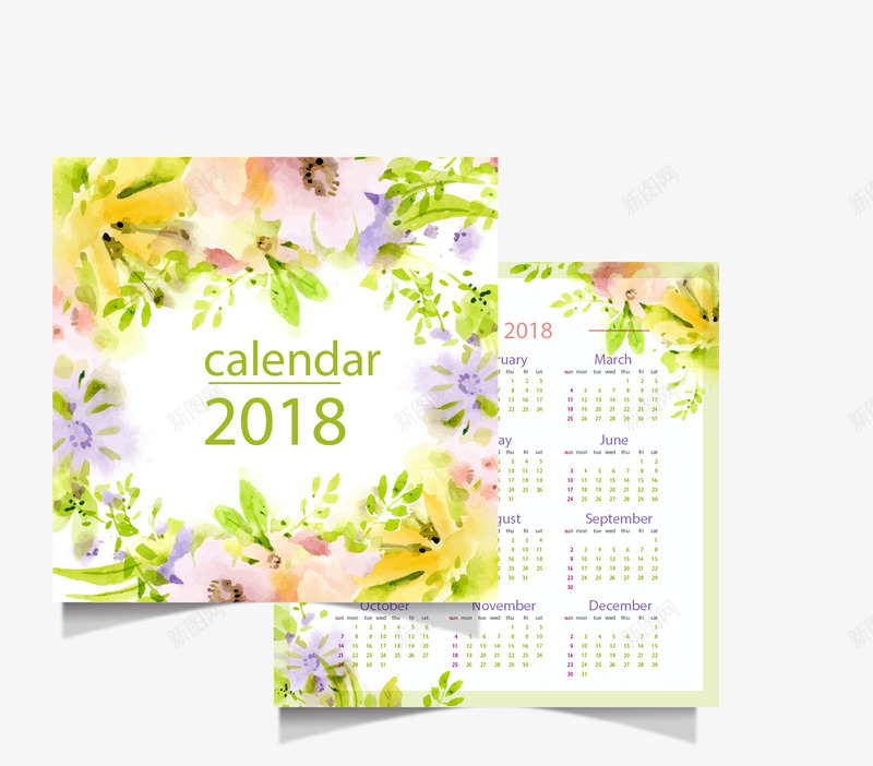 手绘2018日历png免抠素材_新图网 https://ixintu.com 2018 小清新 手绘 日历 花朵