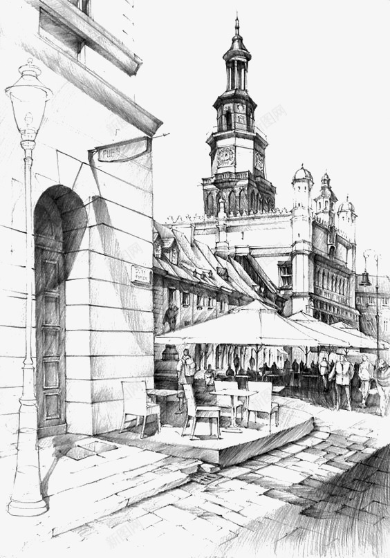 复古建筑png免抠素材_新图网 https://ixintu.com 卡通 复古 建筑 手绘 插画 欧式 速写