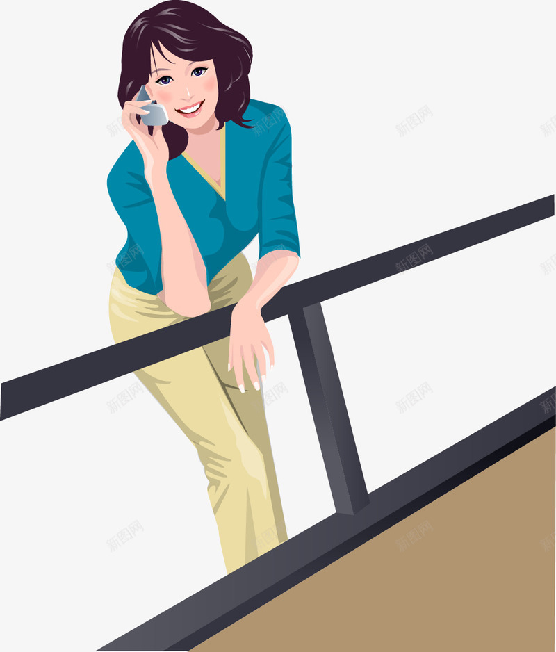 靠着栏杆打电话的美女矢量图ai免抠素材_新图网 https://ixintu.com 打电话 栏杆 矢量美女 美女素材 靠着栏杆打电话的美女矢量素材 矢量图