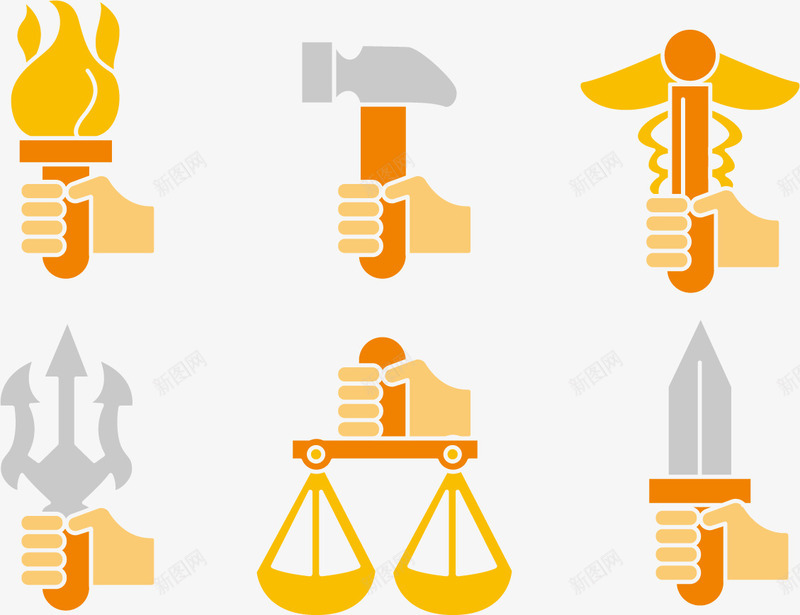手上的东西矢量图eps免抠素材_新图网 https://ixintu.com 手拿匕首 手拿叉子 手拿天平 手拿火把 手拿物品 手拿锤子 水平称 矢量图