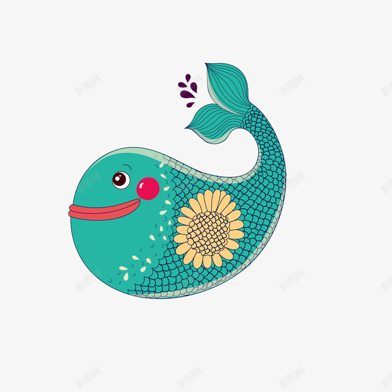蓝色小鲨鱼png免抠素材_新图网 https://ixintu.com 卡通 向日葵花 手绘 格子 简图 蓝色的 鱼尾 鲨鱼