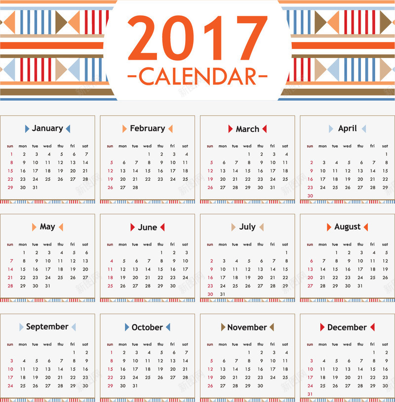 复古三角新年日历矢量图ai免抠素材_新图网 https://ixintu.com 2017年日历 免扣png素材 免费png素材 几何块日历 新年日历 矢量图