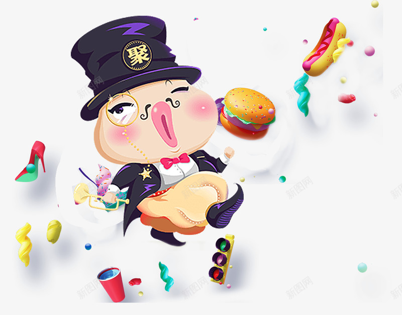 卡通胖先生png免抠素材_新图网 https://ixintu.com 卡通 橡皮泥 汉堡 热狗 胖子 高跟鞋