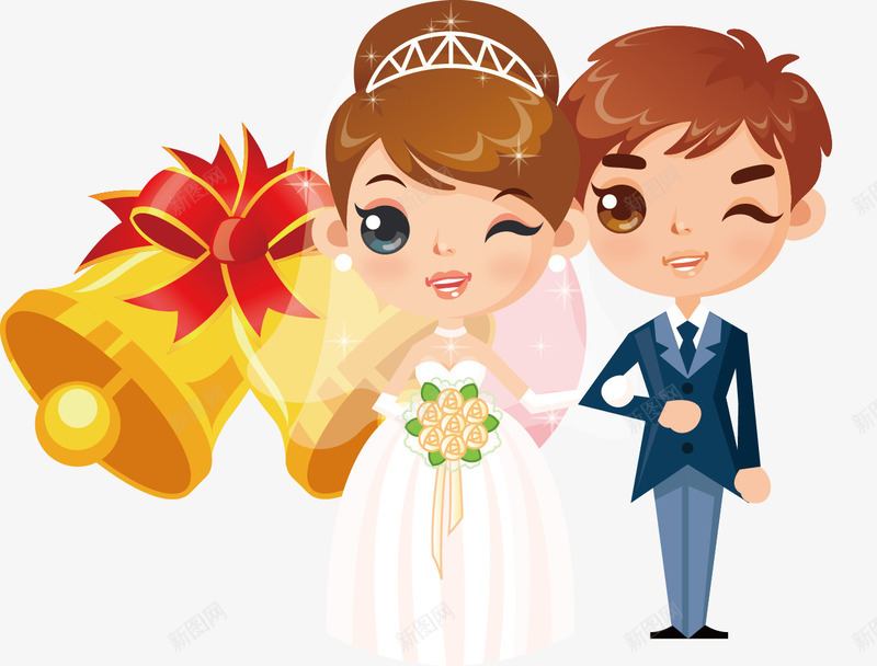 卡通现代夫妇婚纱照png免抠素材_新图网 https://ixintu.com 卡通现代夫妇婚纱照矢量素材 婚礼 婚纱照 婚纱照素材 矢量素材 铃铛