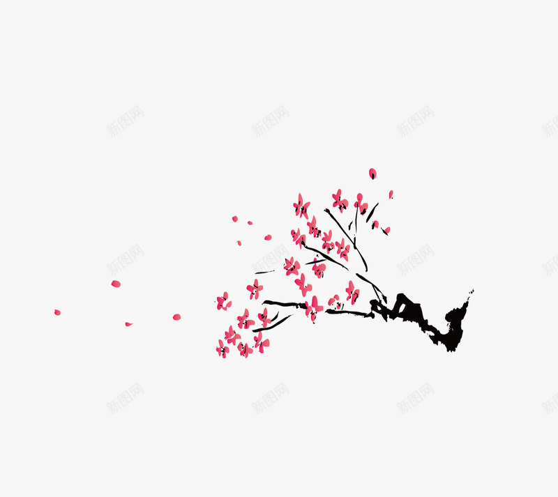 粉色盛开的桃花png免抠素材_新图网 https://ixintu.com 手绘花朵 树枝 桃花 花卉 花朵 花朵装饰