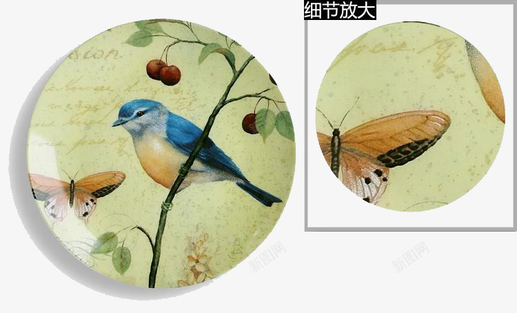 复古蓝鸟蝴蝶餐盘png免抠素材_新图网 https://ixintu.com 产品实物 厨房用品 双十一宝贝 电商产品 精美餐盘