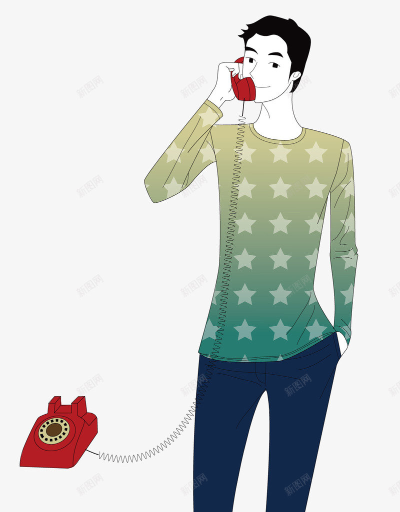 打电话的男孩png免抠素材_新图网 https://ixintu.com 帅哥 打电话 电话 男生 红色的电话