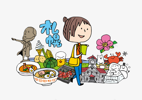城市旅行png免抠素材_新图网 https://ixintu.com 人物 卡通 城市建筑 城市特色 手绘 札幌