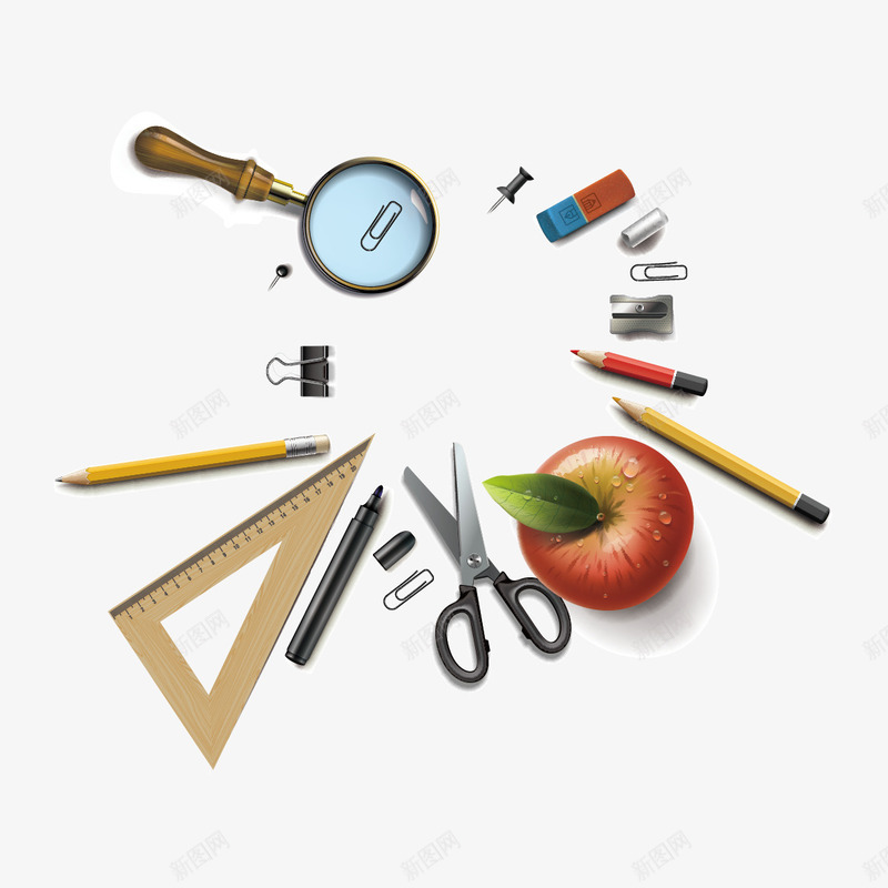 学习用品矢量图ai免抠素材_新图网 https://ixintu.com 剪刀 学习用品 尺子 本 笔 黑板 矢量图