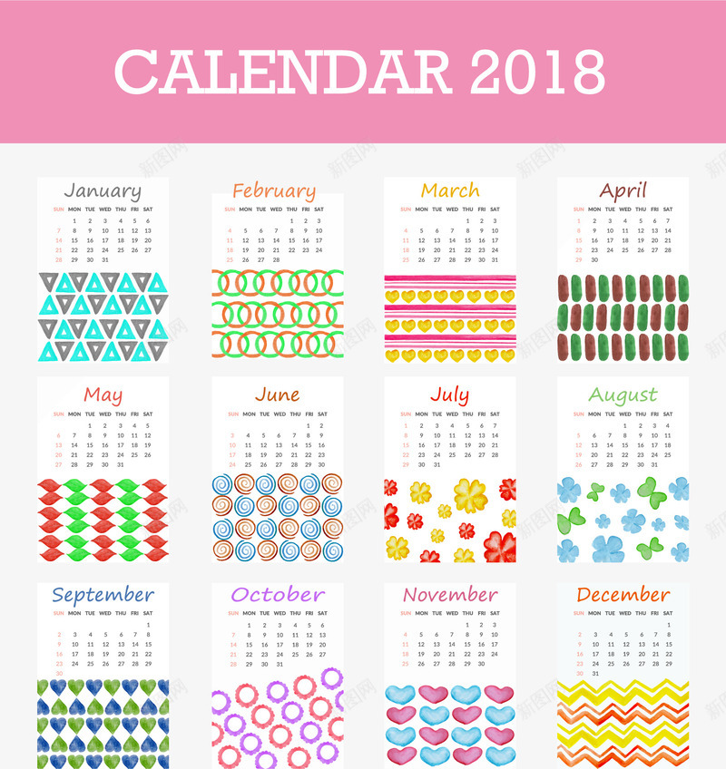 几何抽象装饰2018年台历模板png免抠素材_新图网 https://ixintu.com 2018台历 2018年 2018年台历 几何抽象装饰 台历 年历 日历 日历模板