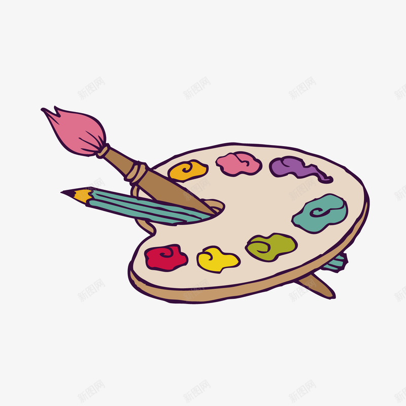 卡通绘画工具颜料盘png免抠素材_新图网 https://ixintu.com 卡通颜料盘 绘画工具 绘画笔 背景装饰