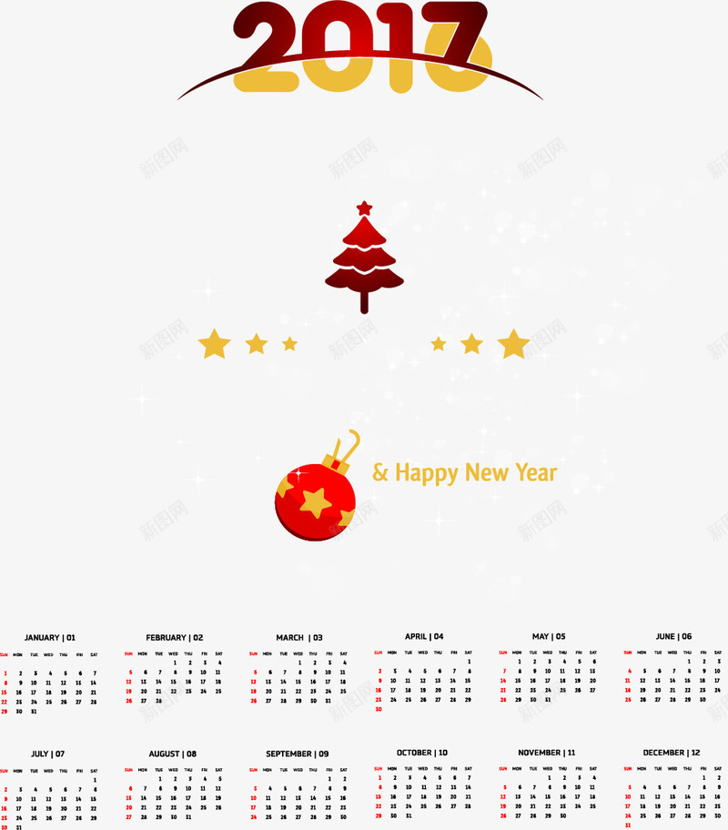 红色节日2017年日历矢量图eps免抠素材_新图网 https://ixintu.com 2017年 挂历 矢量素材 红色 节日图案 矢量图