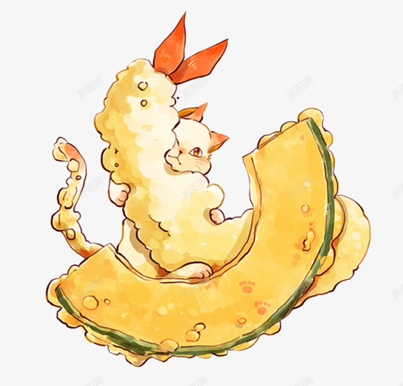 创意手绘png免抠素材_新图网 https://ixintu.com 南瓜 炸虾 食物 黄色