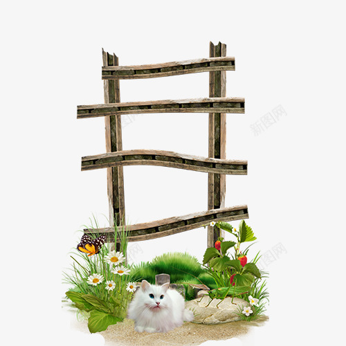 梯子栅栏猫春天png免抠素材_新图网 https://ixintu.com 春天 栅栏 梯子