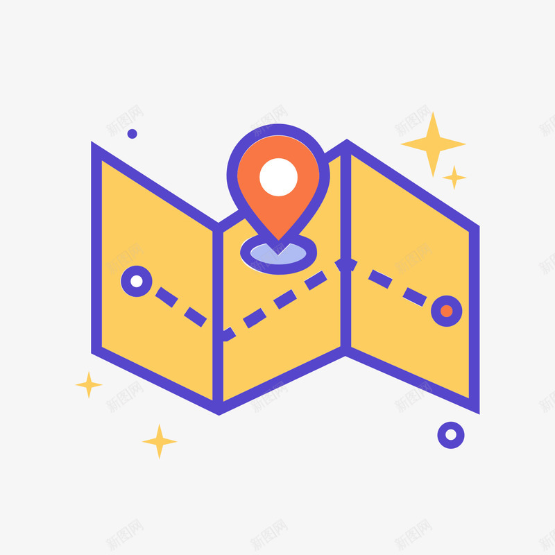 黄色手绘地图定位元素图标png_新图网 https://ixintu.com 卡通图标 圆弧 地图 定位 弧度 弯曲 手绘 科技 虚线 黄色