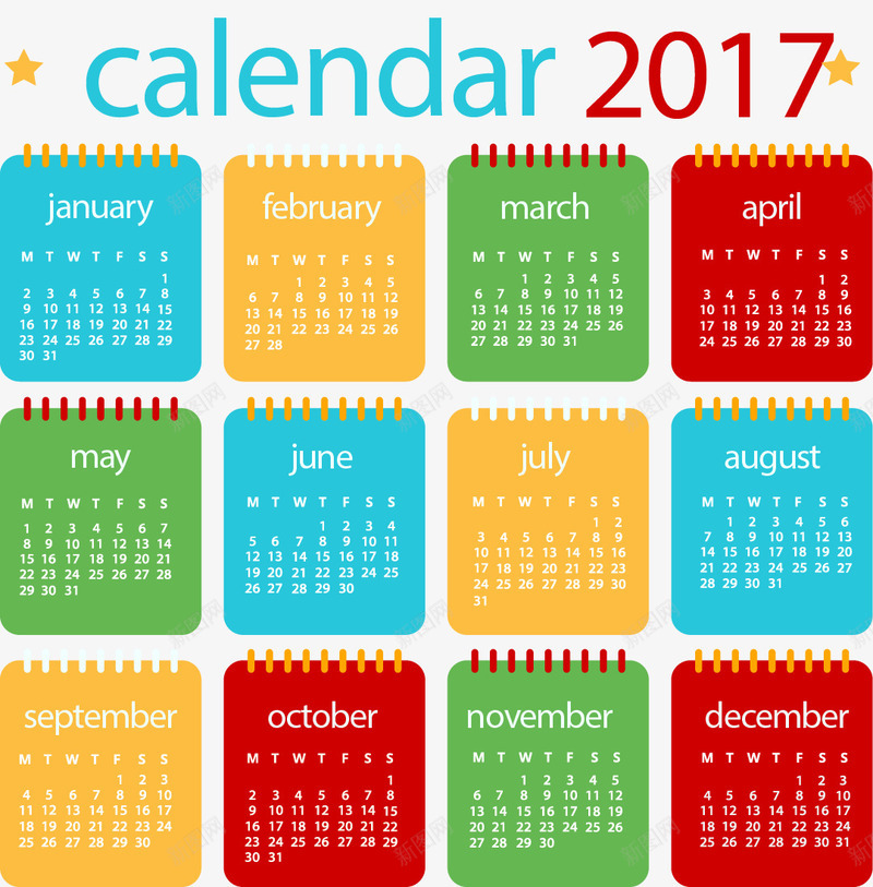 彩色活页本2017年日历矢量图eps免抠素材_新图网 https://ixintu.com 2017年 彩色 挂历 日历 活页本 矢量素材 矢量图