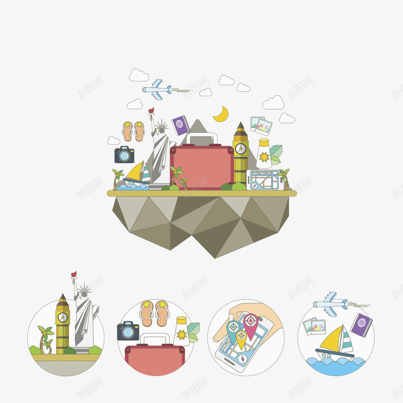 3D红色大行李箱png免抠素材_新图网 https://ixintu.com 3D 创意 卡通 商务 城市旅游插画 多彩 手绘 自由女神 行李箱 钟楼