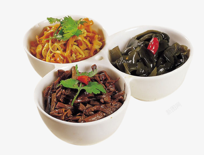 风味素三样png免抠素材_新图网 https://ixintu.com 中华美食 产品实物 家常菜 干豆角 海带 特色菜 菜肴 金针菇 风味素三样