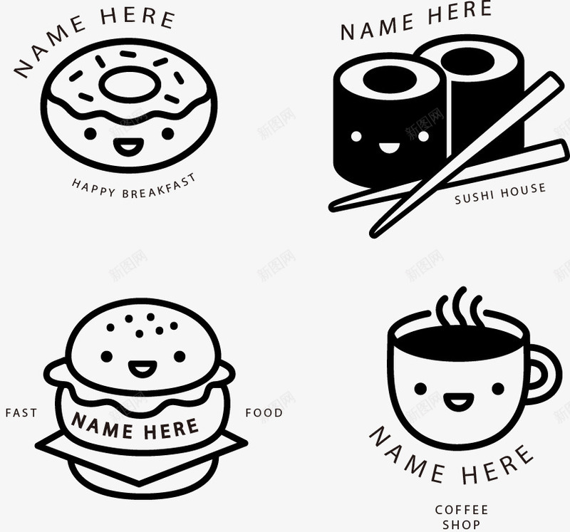手绘食物图标png_新图网 https://ixintu.com 卡通 图标 寿司 手绘 汉堡 甜甜圈 食物