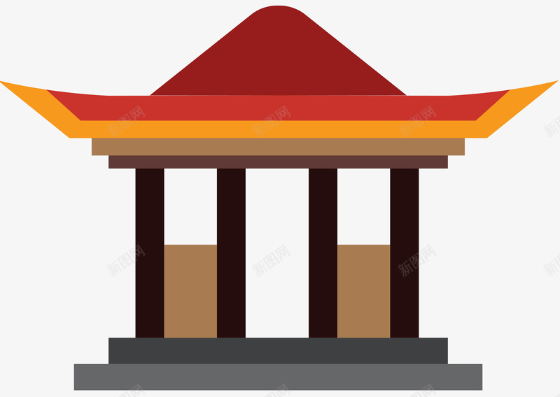 红色屋顶卡通风格建筑png免抠素材_新图网 https://ixintu.com 中国建筑 中国特色 古代建筑 古典风格 红色屋顶