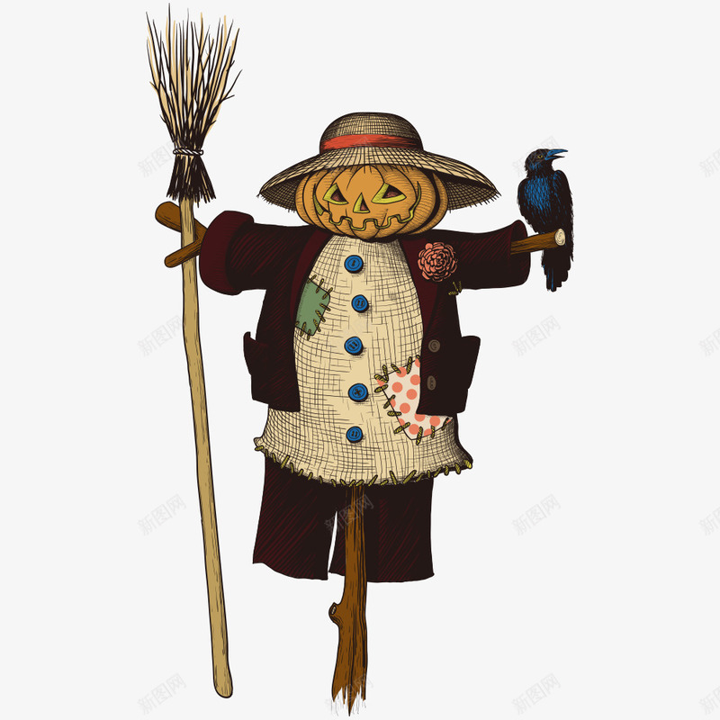 南瓜灯稻草人png免抠素材_新图网 https://ixintu.com 乌鸦 人物 南瓜灯 搞怪人物 稻田 稻草 稻草人