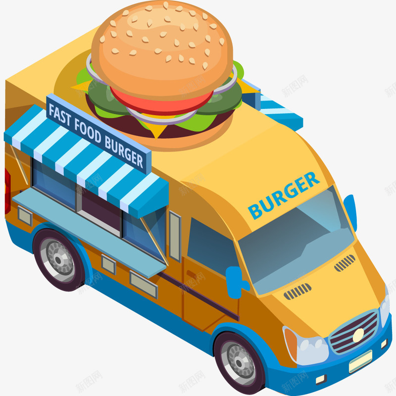 卡通汽车商店png免抠素材_新图网 https://ixintu.com 卡通画 汉堡 汽车 矢量装饰 装饰