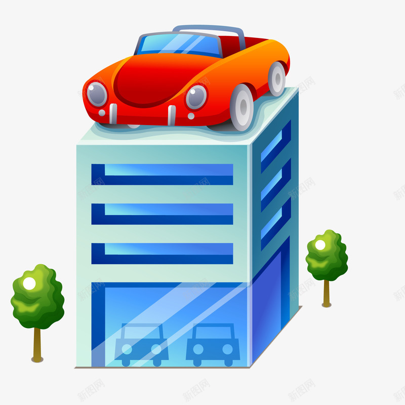 卡通汽车售卖店矢量图ai免抠素材_新图网 https://ixintu.com 卡通 建筑物 汽车 立体 购买 销售 矢量图