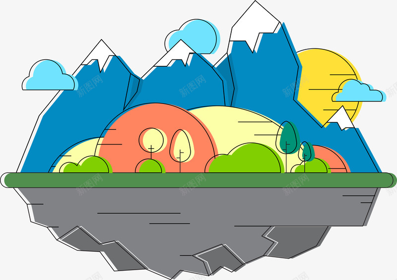 景观插画矢量图ai免抠素材_新图网 https://ixintu.com 卡通 插画 景观 生态园 矢量图