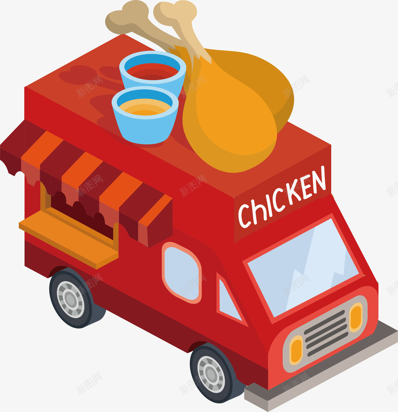 红色炸鸡餐车矢量图eps免抠素材_新图网 https://ixintu.com 便利车 炸鸡 炸鸡车 矢量png 红色餐车 美味炸鸡 矢量图