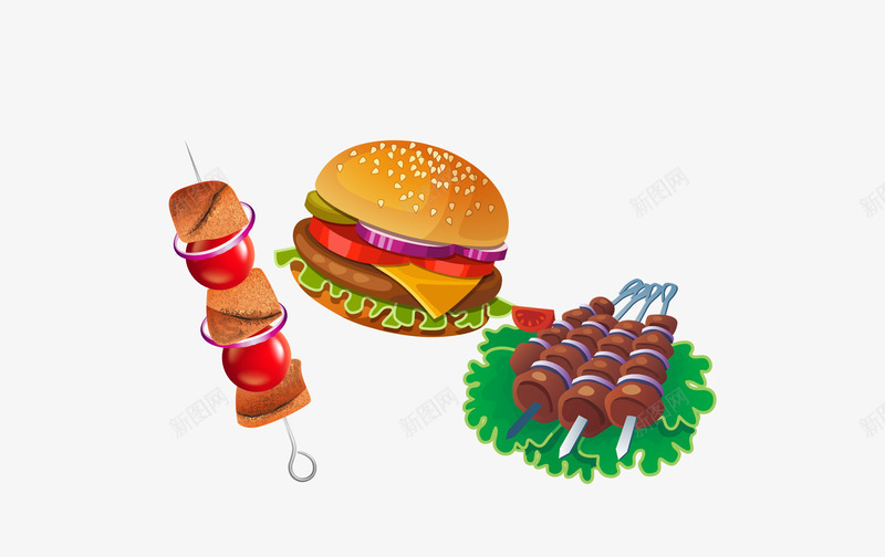 烧烤肉串汉堡羊肉串png免抠素材_新图网 https://ixintu.com 汉堡 烧烤 羊肉串 肉串